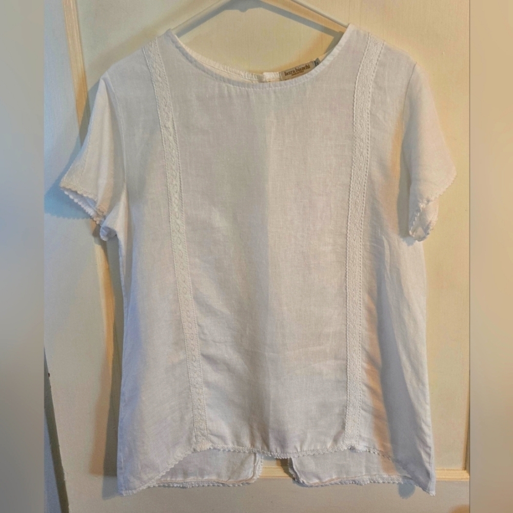 Laura Bianchi | Italy | Women's Linen Back Button Blouse | Size: M | White